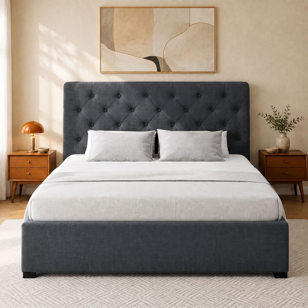 Artiss Bed Frame Double Size Gas Lift Base With Storage Charcoal Fabric Vila Collection Artiss