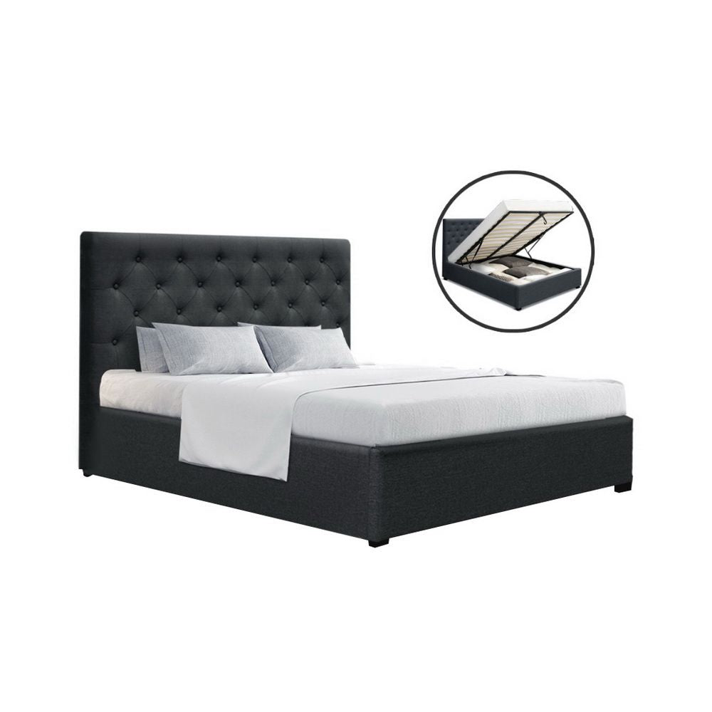 Artiss Bed Frame Double Size Gas Lift Base With Storage Charcoal Fabric Vila Collection Artiss