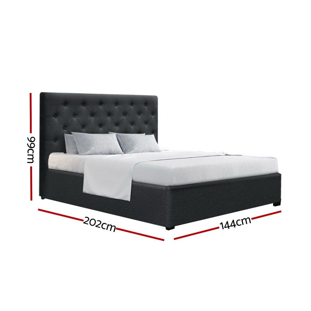 Artiss Bed Frame Double Size Gas Lift Base With Storage Charcoal Fabric Vila Collection Artiss