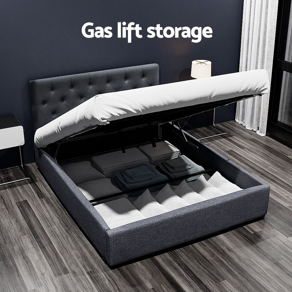 Artiss Bed Frame Double Size Gas Lift Base With Storage Charcoal Fabric Vila Collection Artiss
