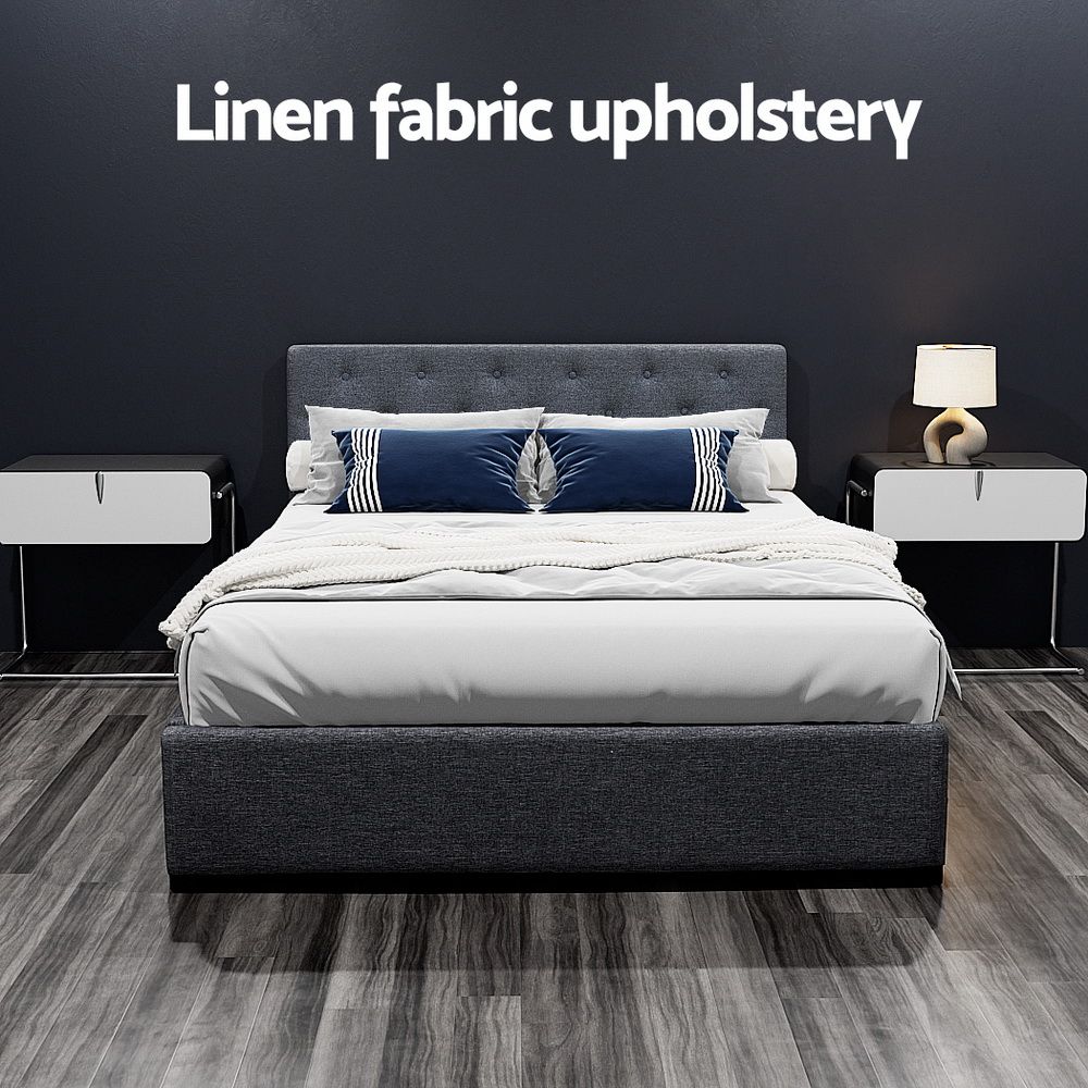 Artiss Bed Frame Double Size Gas Lift Base With Storage Charcoal Fabric Vila Collection Artiss