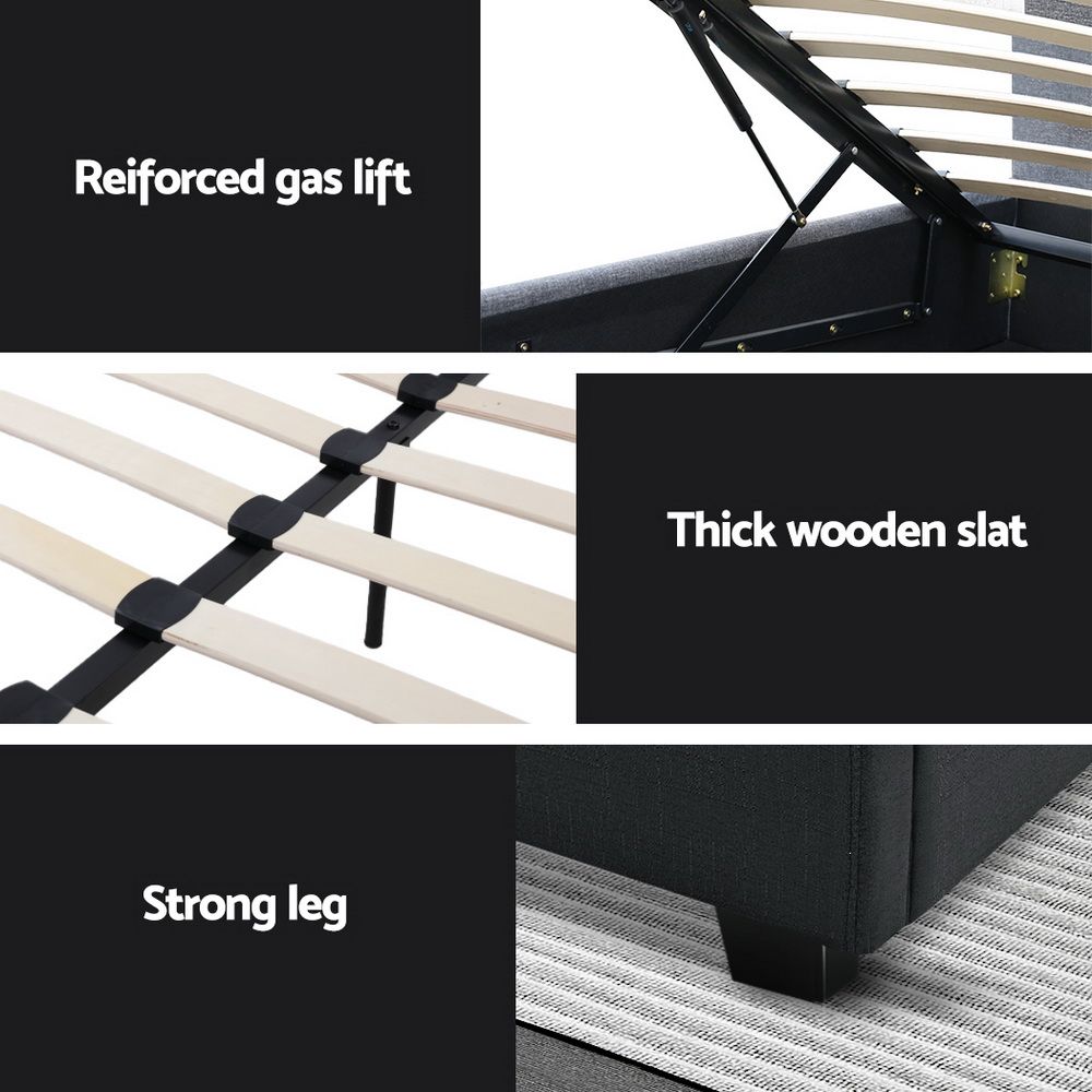 Artiss Bed Frame Double Size Gas Lift Base With Storage Charcoal Fabric Vila Collection Artiss