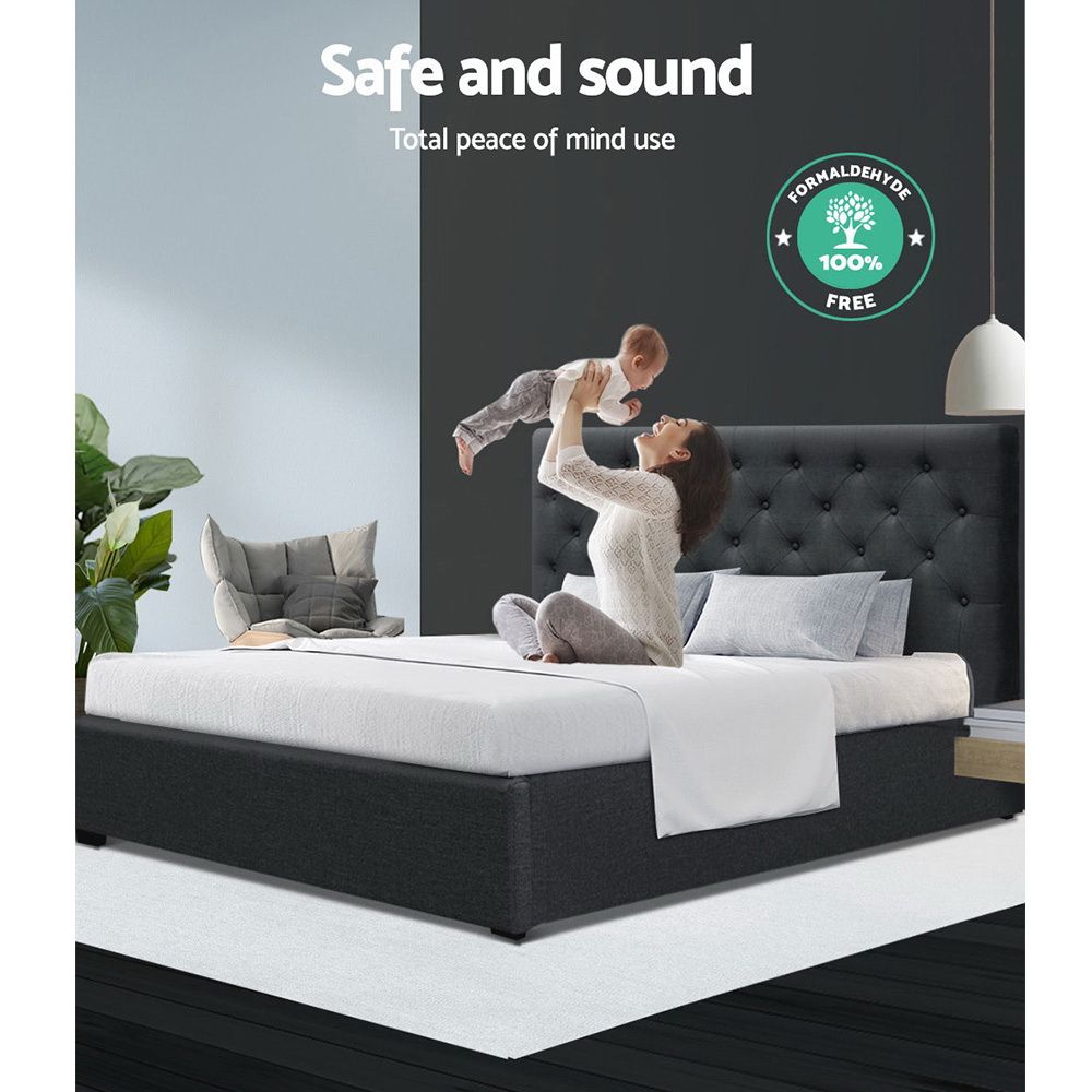 Artiss Bed Frame Double Size Gas Lift Base With Storage Charcoal Fabric Vila Collection Artiss