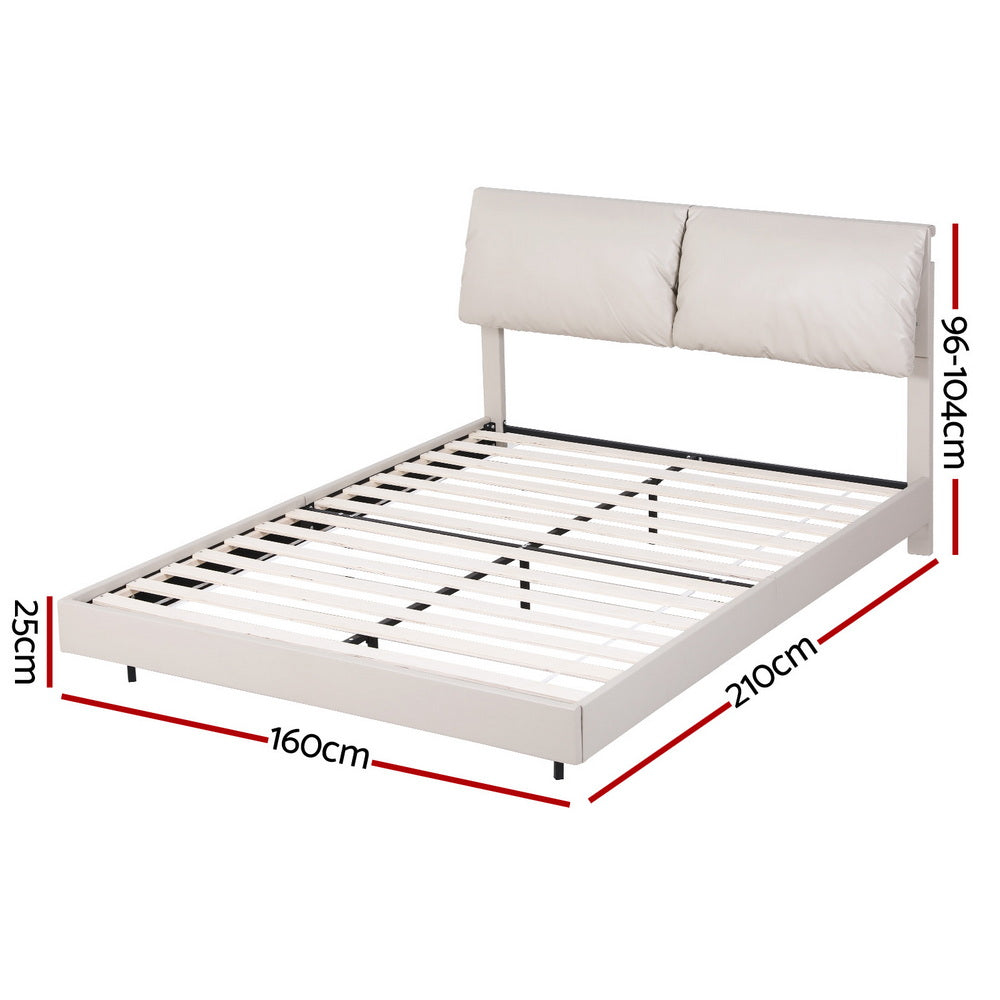 Artiss Queen Bed Frame RGB LED Floating Beds Adjustable Headboard Beige White Awezingly