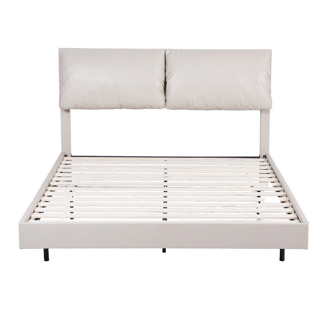 Artiss Queen Bed Frame RGB LED Floating Beds Adjustable Headboard Beige White Awezingly