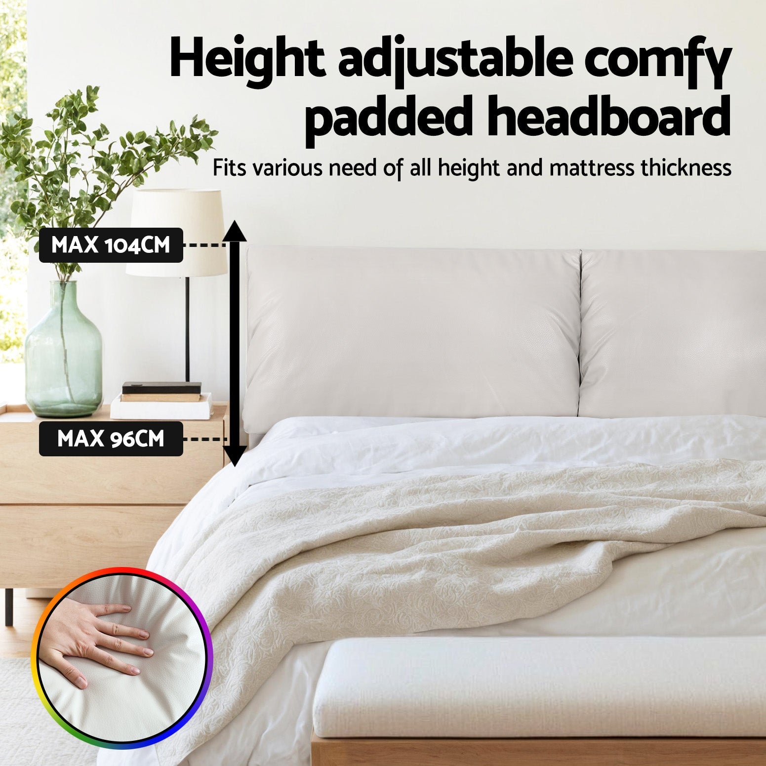 Artiss Queen Bed Frame RGB LED Floating Beds Adjustable Headboard Beige White Awezingly
