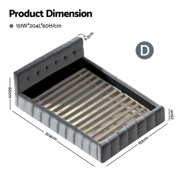 Artiss Double Size Bed Frame Plush Soft Headboard Velvet Platform Base for Modern Bedrooms Grey Awezingly