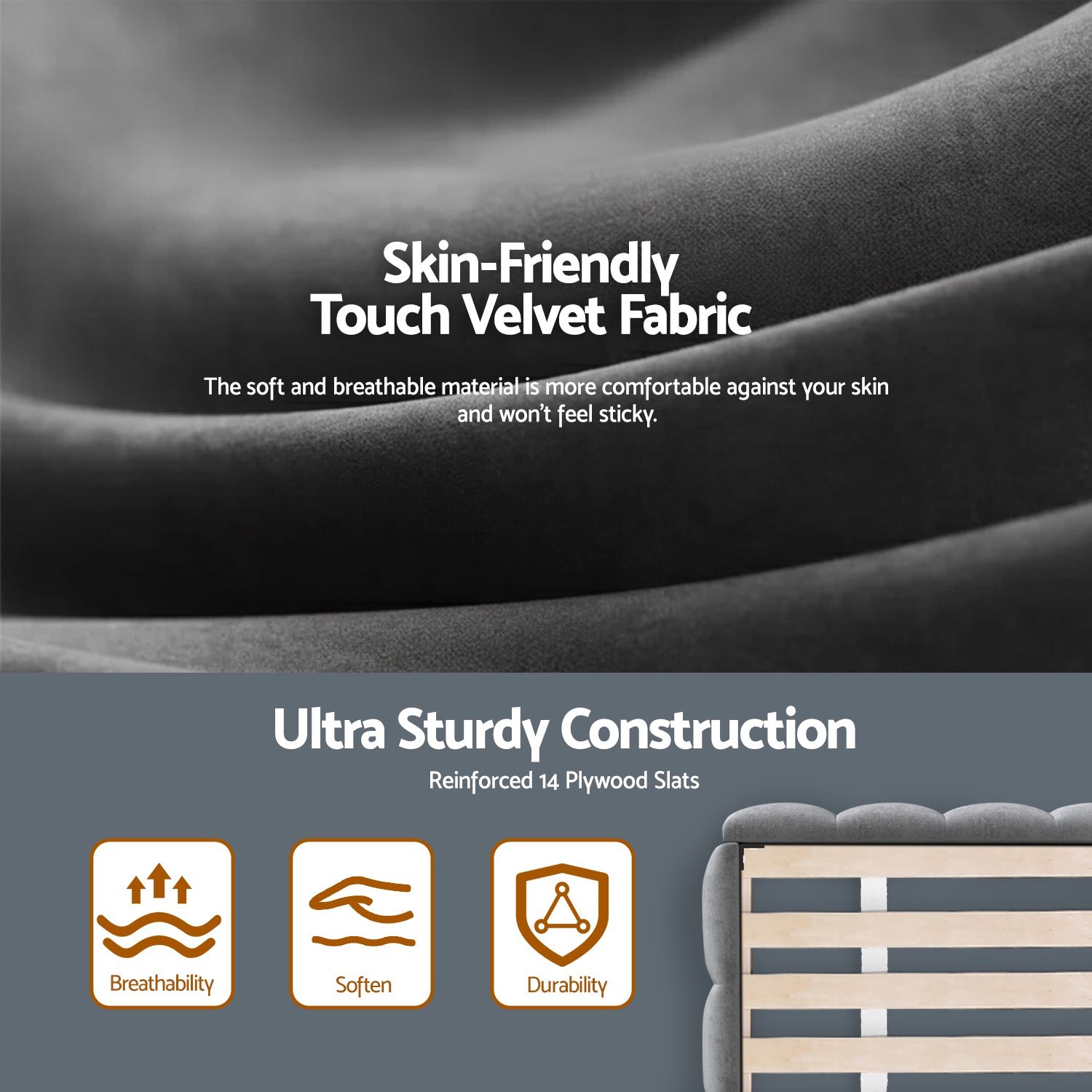 Artiss Double Size Bed Frame Plush Soft Headboard Velvet Platform Base for Modern Bedrooms Grey Awezingly