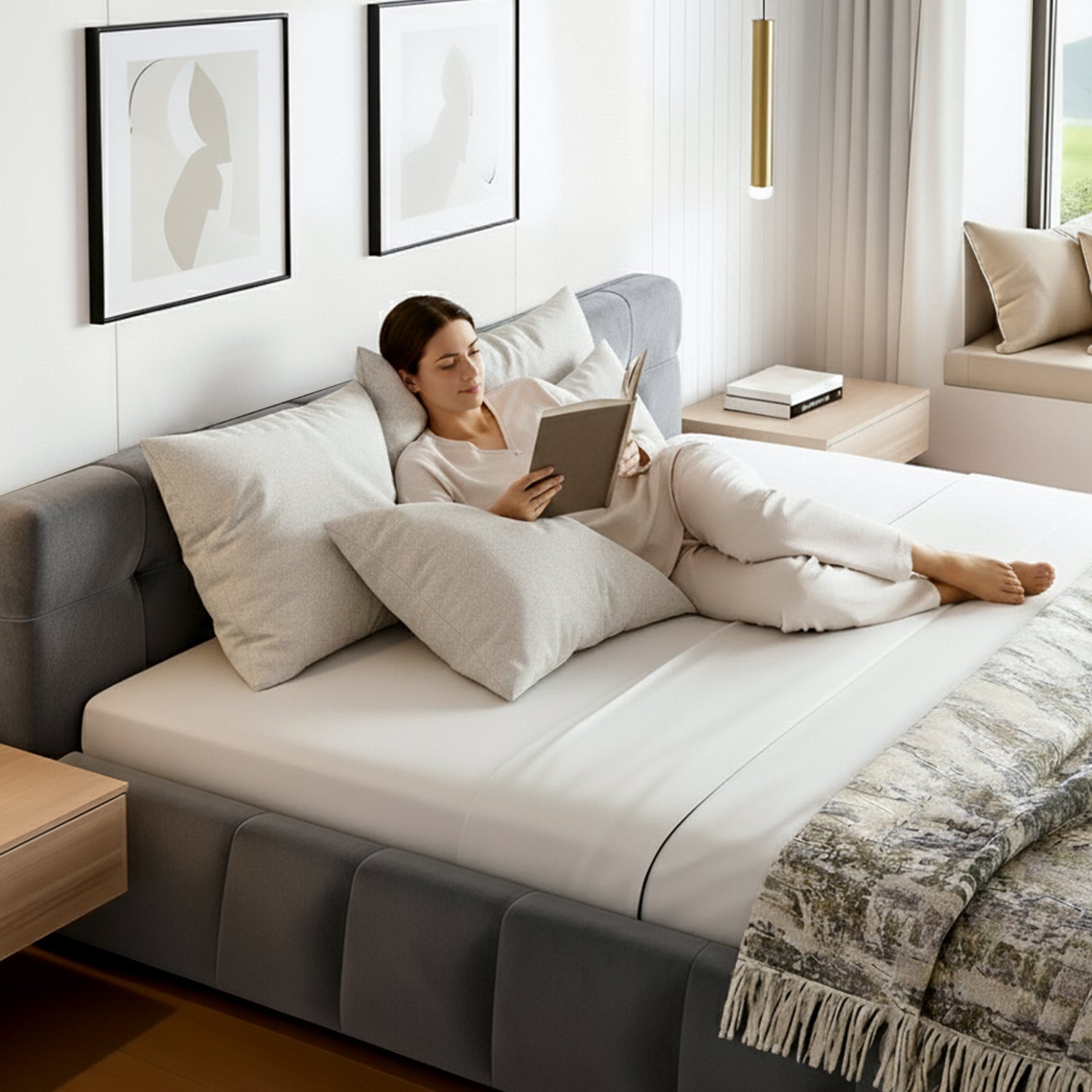 Artiss Double Size Bed Frame Plush Soft Headboard Velvet Platform Base for Modern Bedrooms Grey Awezingly