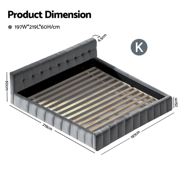 Artiss King Size Bed Frame Plush Soft Headboard Velvet Platform Base for Modern Bedrooms Grey Awezingly