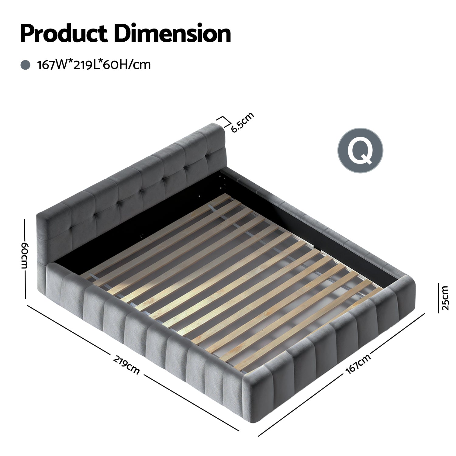 Artiss Queen Size Bed Frame Plush Soft Headboard Velvet Platform Base for Modern Bedrooms Grey Awezingly