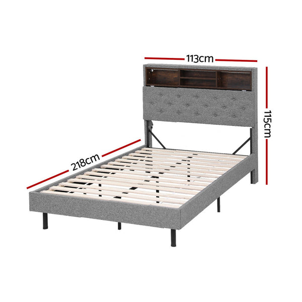 Artiss Bed Frame King Single Size LED Mattress Base Platform with Storage Shelf Hidden Storage Box Grey Awezingly