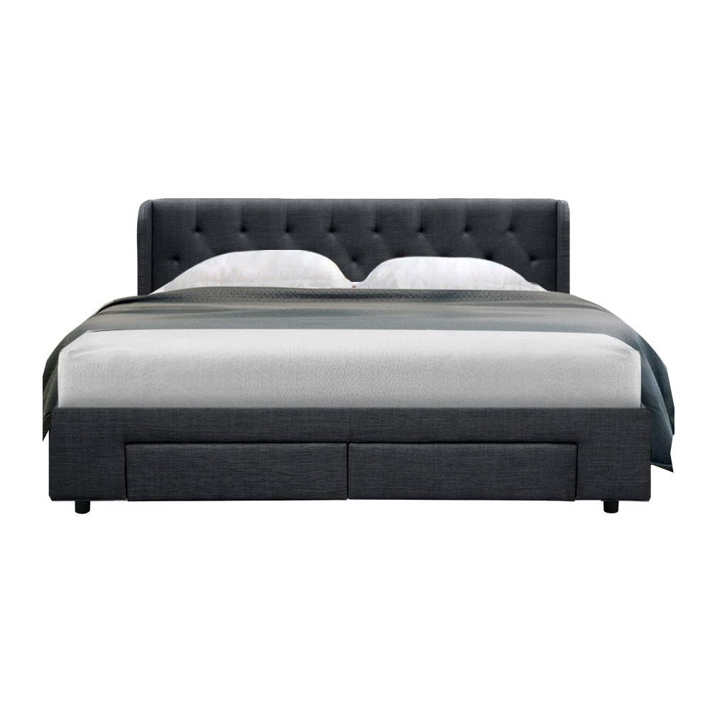 Artiss Mila Bed Frame Storage Drawers Fabric - Charcoal King Artiss
