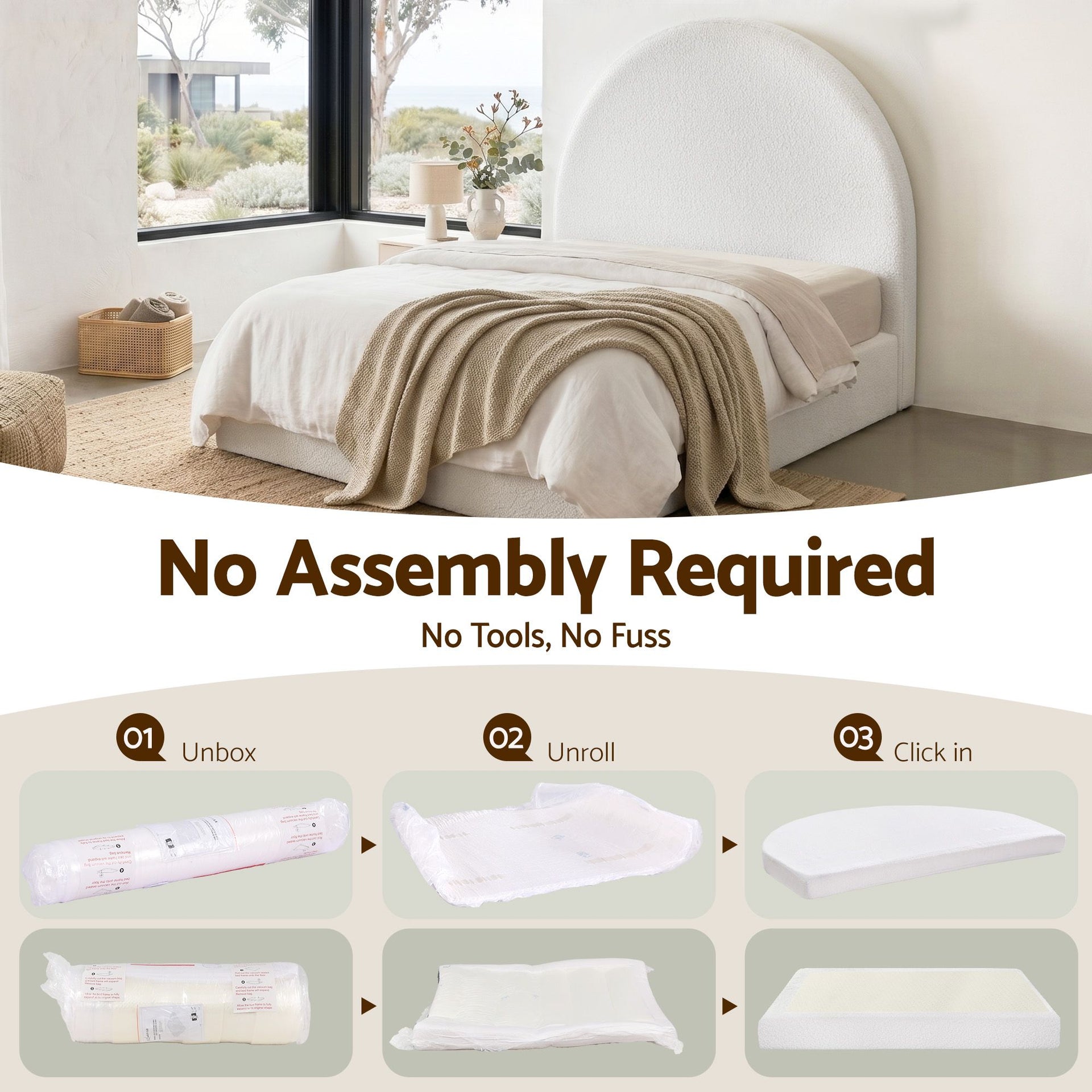Artiss Double Bed Frame Boucle Fabric Vacuum Compressed Beds Removable Washable Cover No-Assembly Awezingly