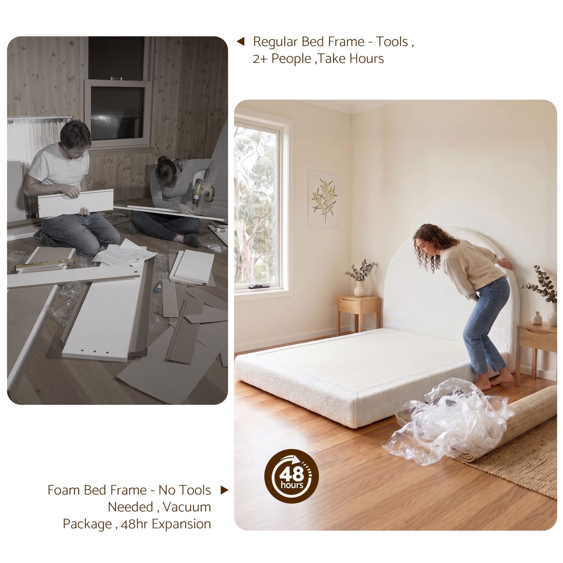 Artiss Queen Bed Frame Boucle Fabric Vacuum Compressed Beds Removable Washable Cover No-Assembly Awezingly