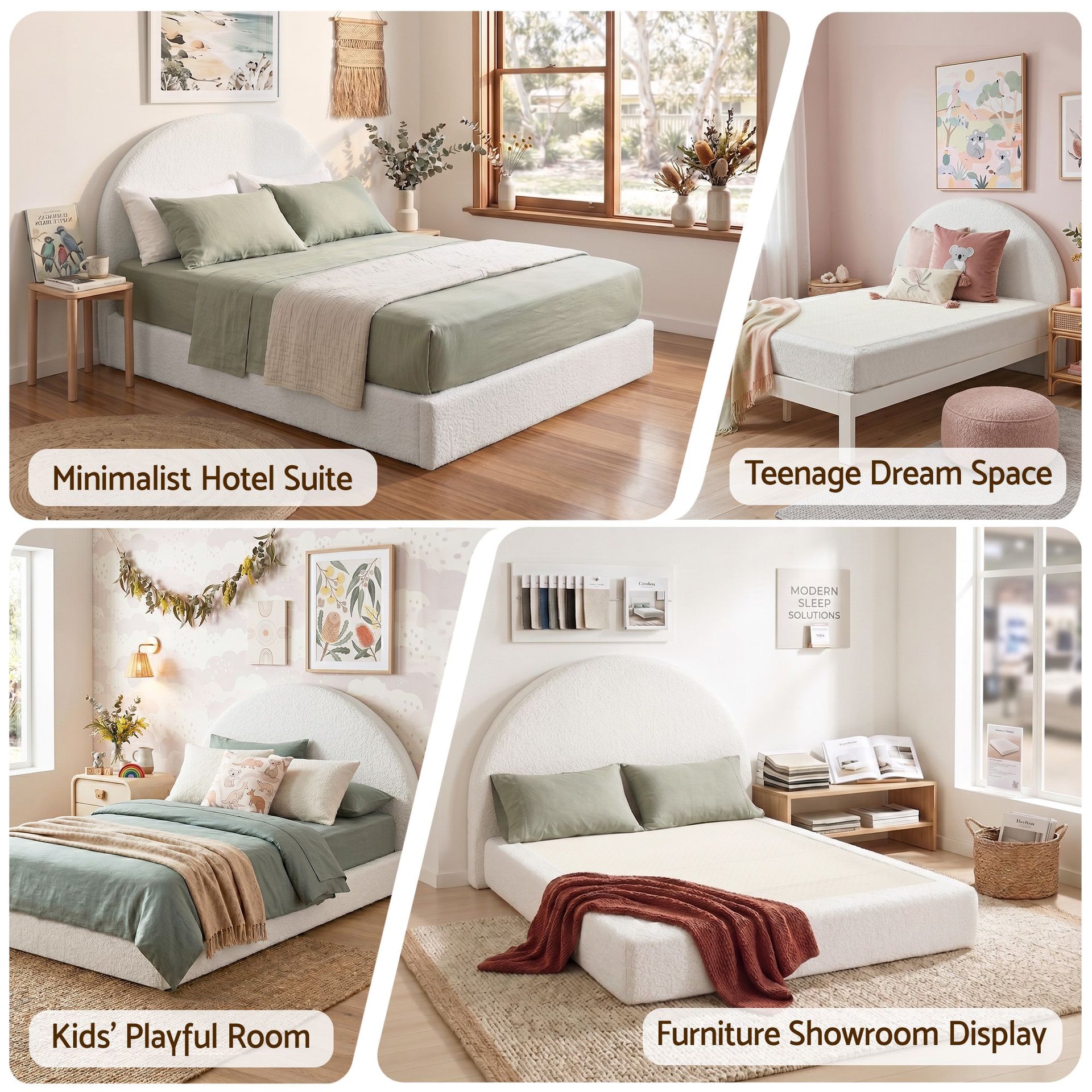 Artiss Queen Bed Frame Boucle Fabric Vacuum Compressed Beds Removable Washable Cover No-Assembly Awezingly