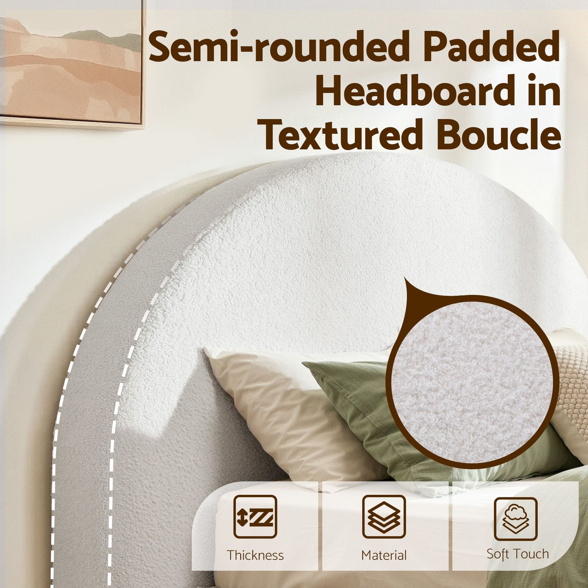 Artiss Queen Bed Frame Boucle Fabric Vacuum Compressed Beds Removable Washable Cover No-Assembly Awezingly