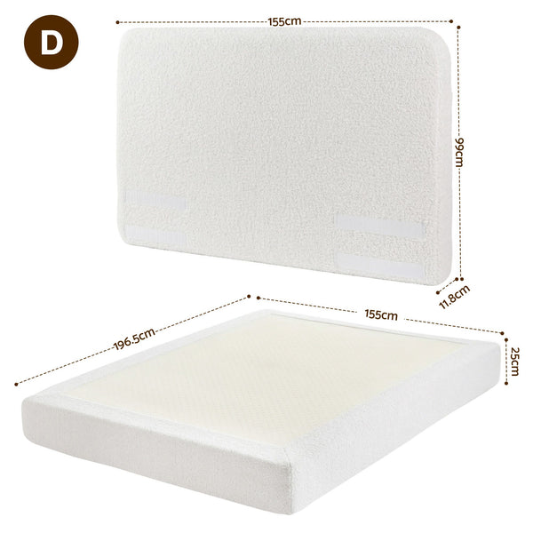 Artiss Double Bed Frame Boucle Fabric Vacuum Compressed Beds Removable Washable Cover Awezingly