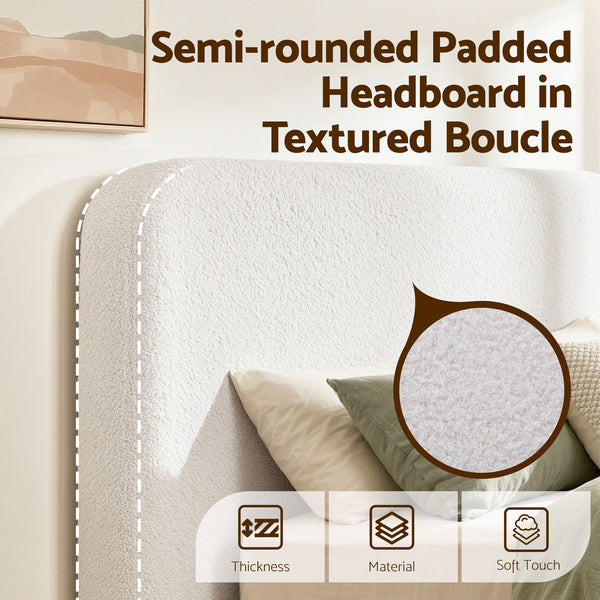Artiss Double Bed Frame Boucle Fabric Vacuum Compressed Beds Removable Washable Cover Awezingly