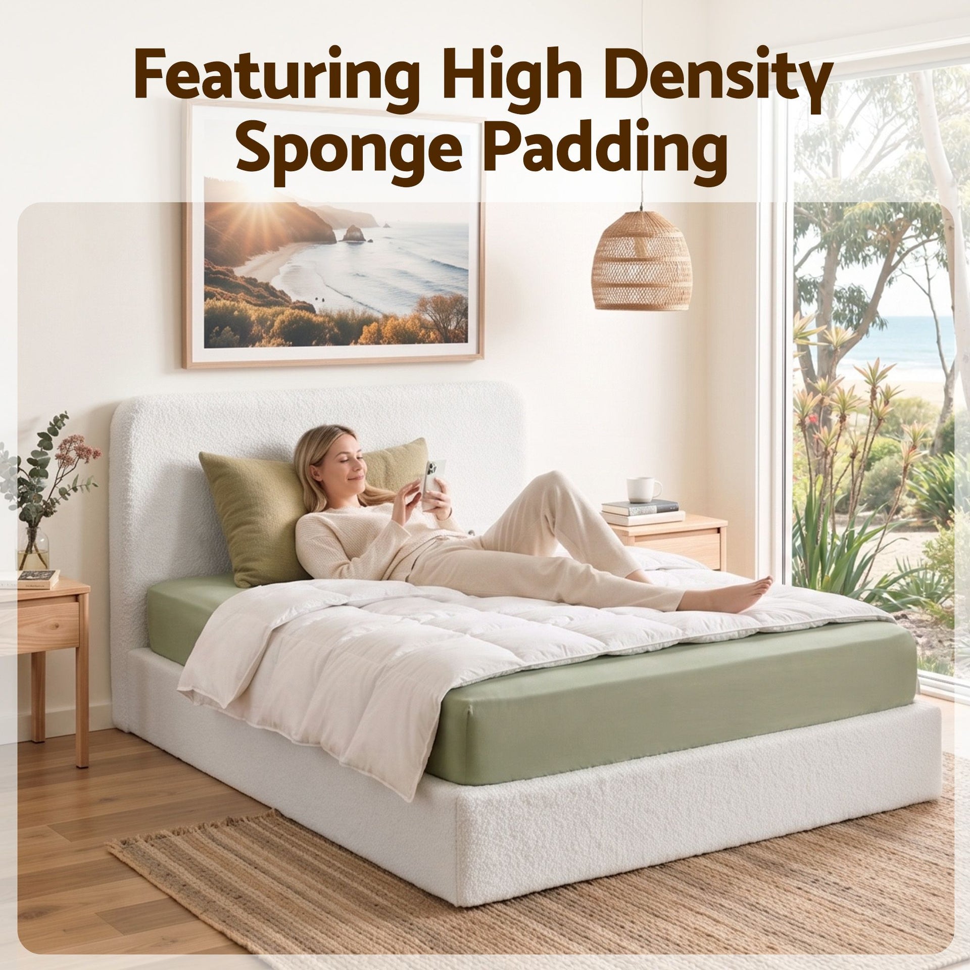 Artiss Double Bed Frame Boucle Fabric Vacuum Compressed Beds Removable Washable Cover Awezingly