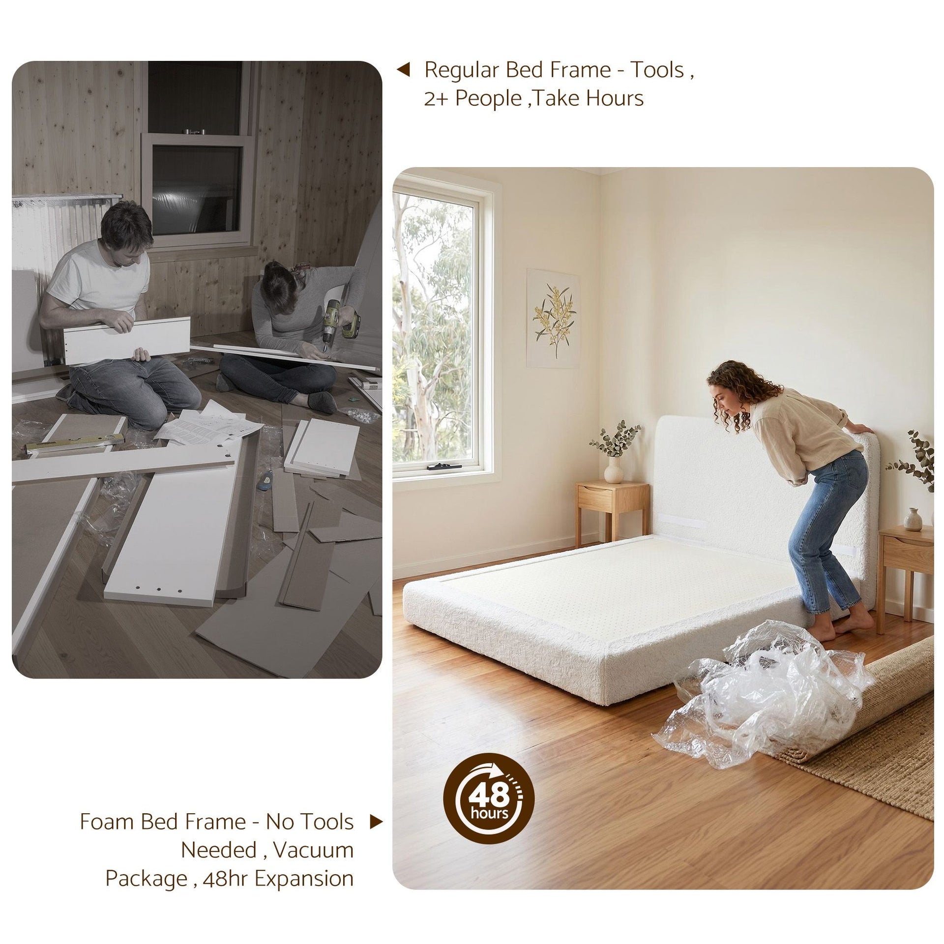 Artiss Queen Bed Frame Boucle Fabric Vacuum Compressed Beds Washable Cover No-Assembly Awezingly