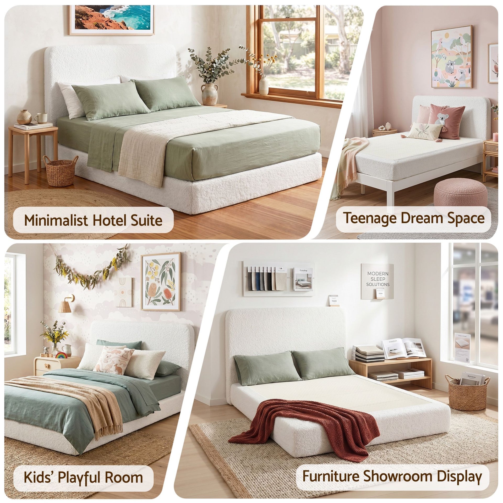 Artiss Queen Bed Frame Boucle Fabric Vacuum Compressed Beds Washable Cover No-Assembly Awezingly