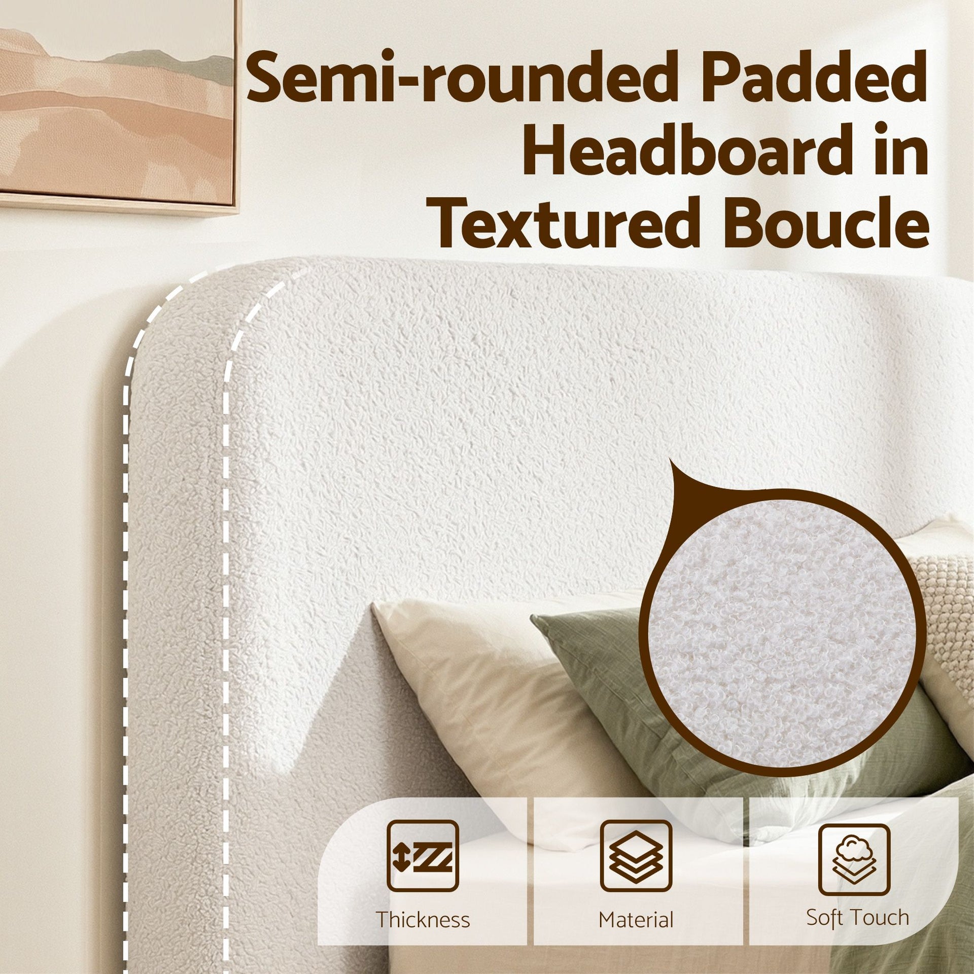 Artiss Queen Bed Frame Boucle Fabric Vacuum Compressed Beds Washable Cover No-Assembly Awezingly