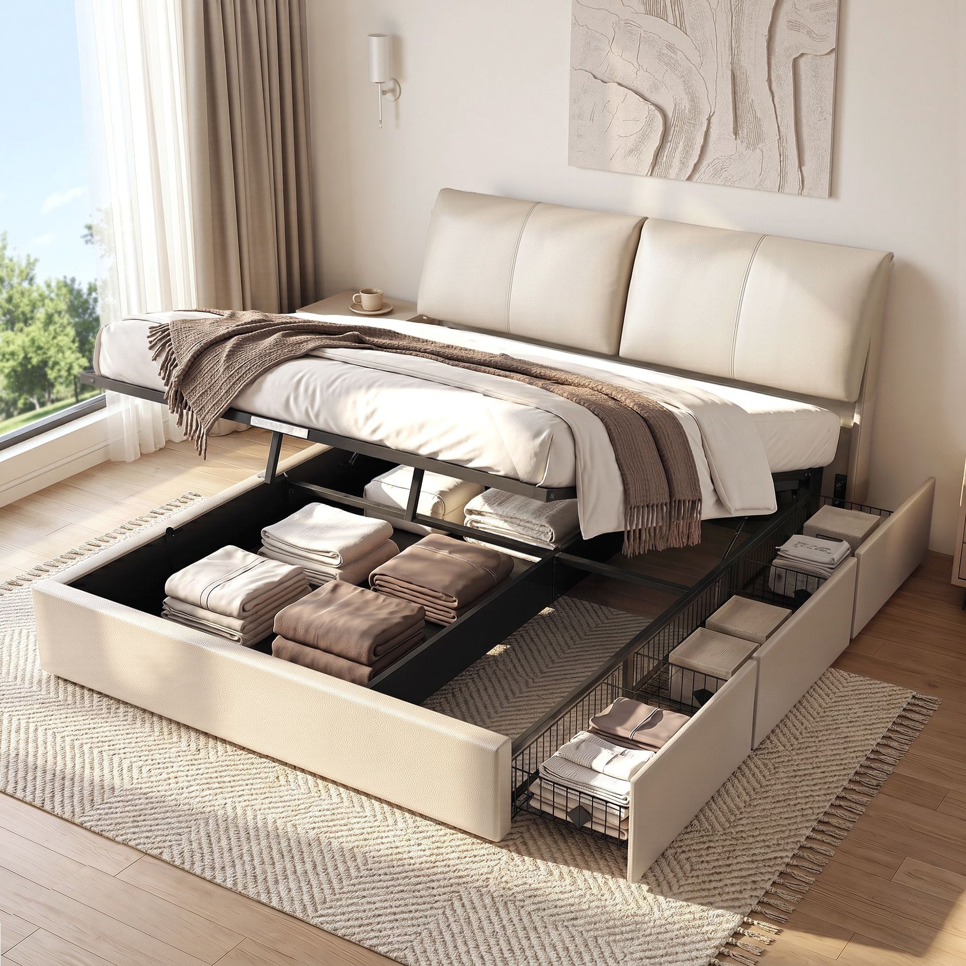 Artiss King Bed Frame Gas Lift Storage 3 Drawers Adjustable Headboard Platform Base Artiss