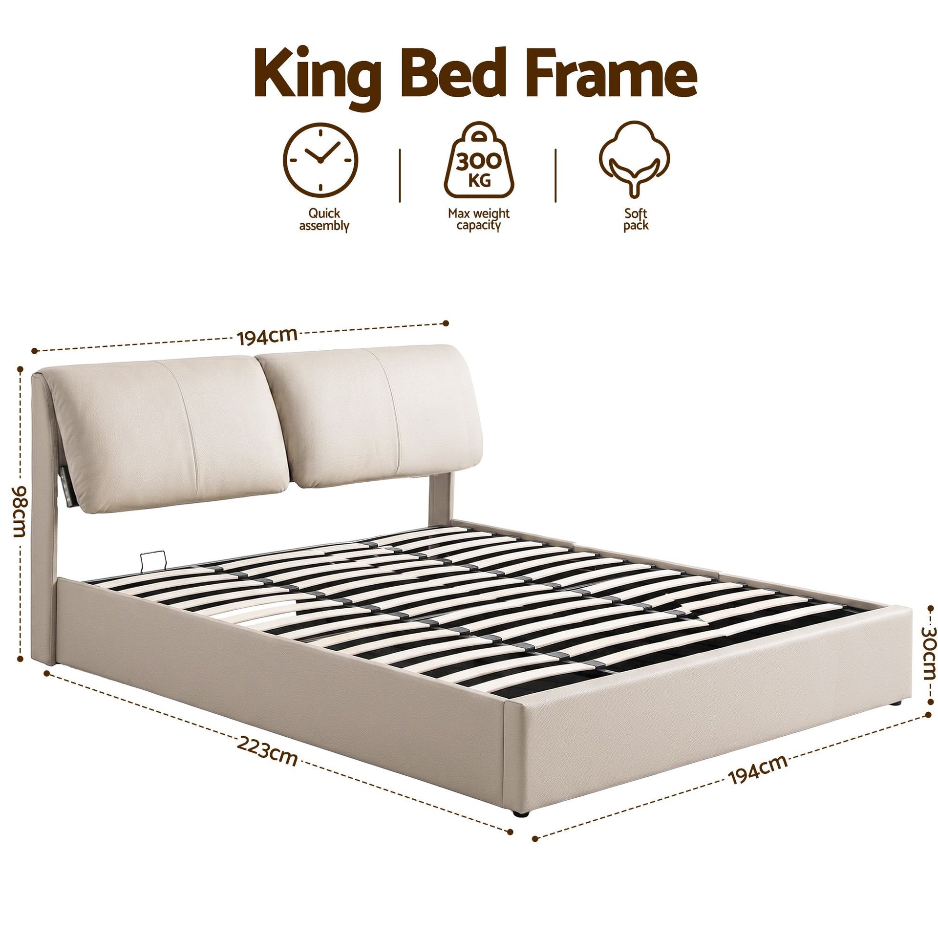 Artiss King Bed Frame Gas Lift Storage 3 Drawers Adjustable Headboard Platform Base Artiss