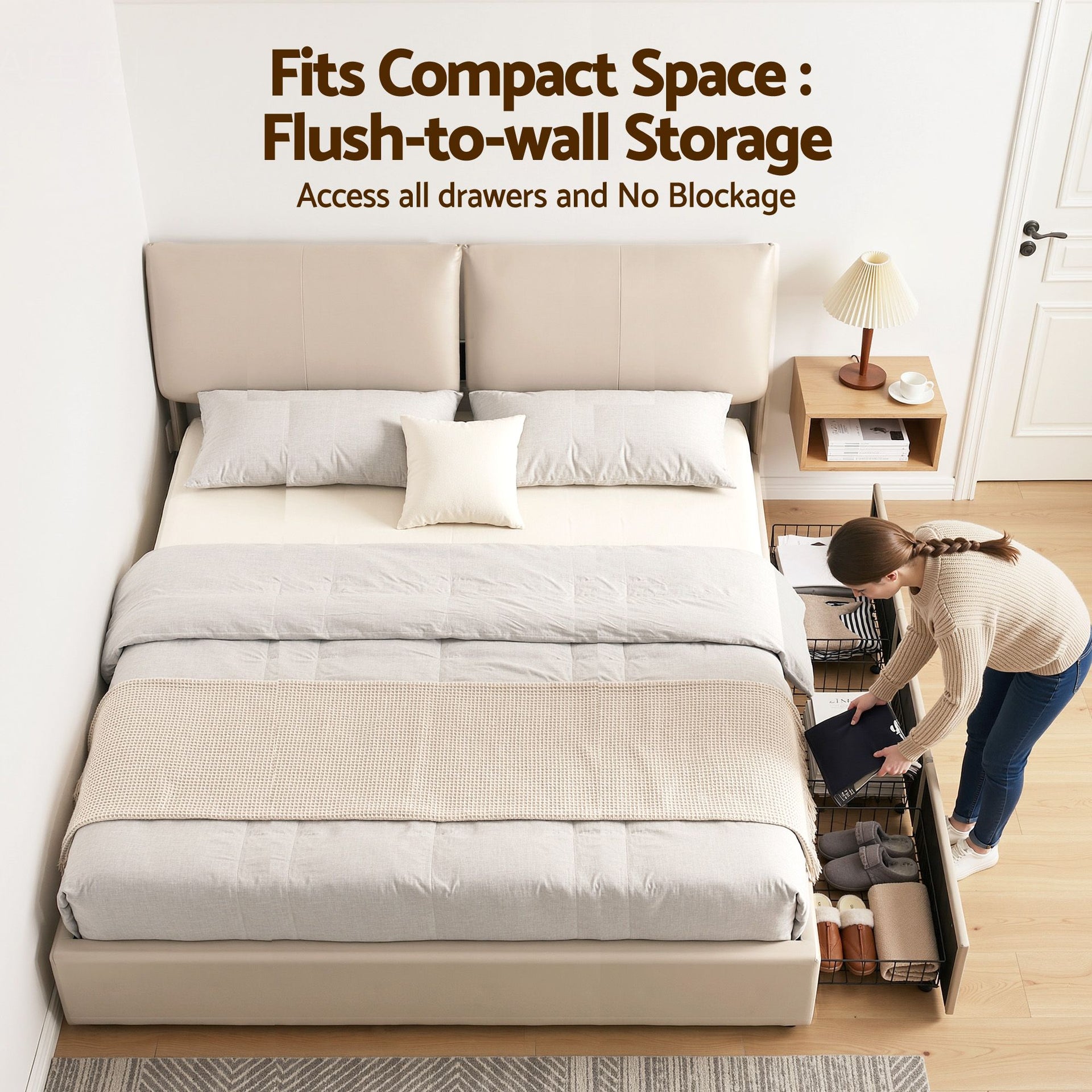 Artiss King Bed Frame Gas Lift Storage 3 Drawers Adjustable Headboard Platform Base Artiss