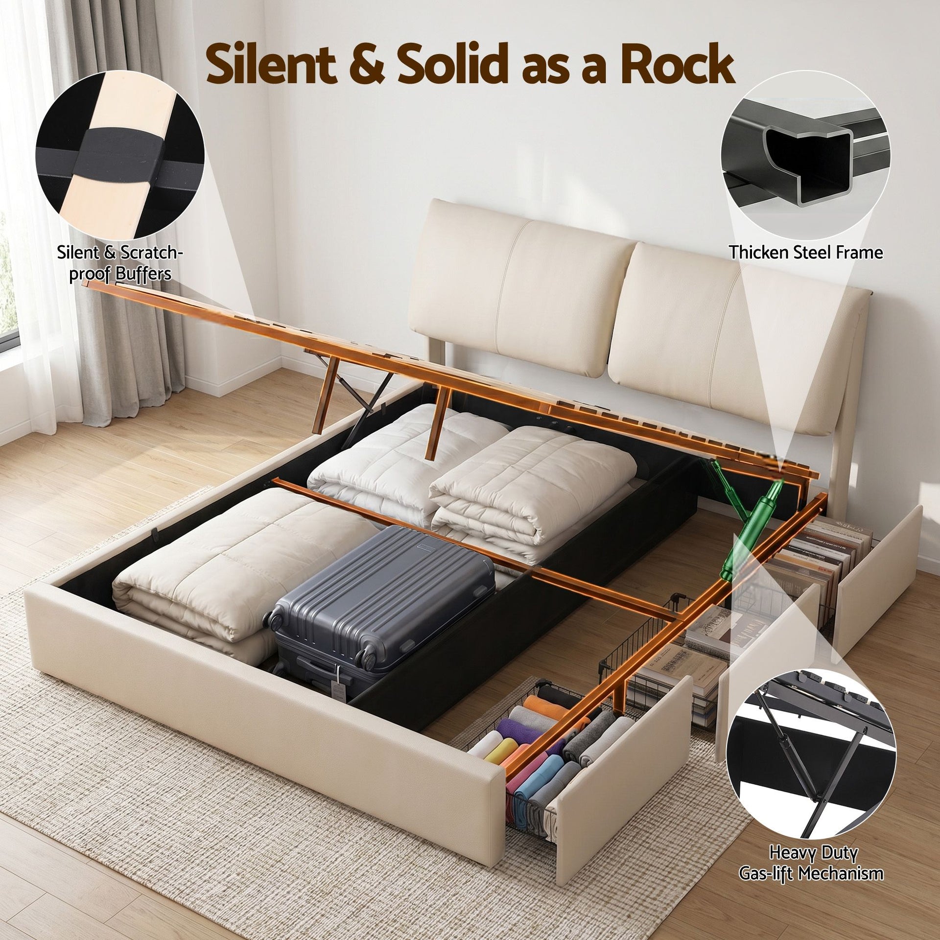 Artiss King Bed Frame Gas Lift Storage 3 Drawers Adjustable Headboard Platform Base Artiss