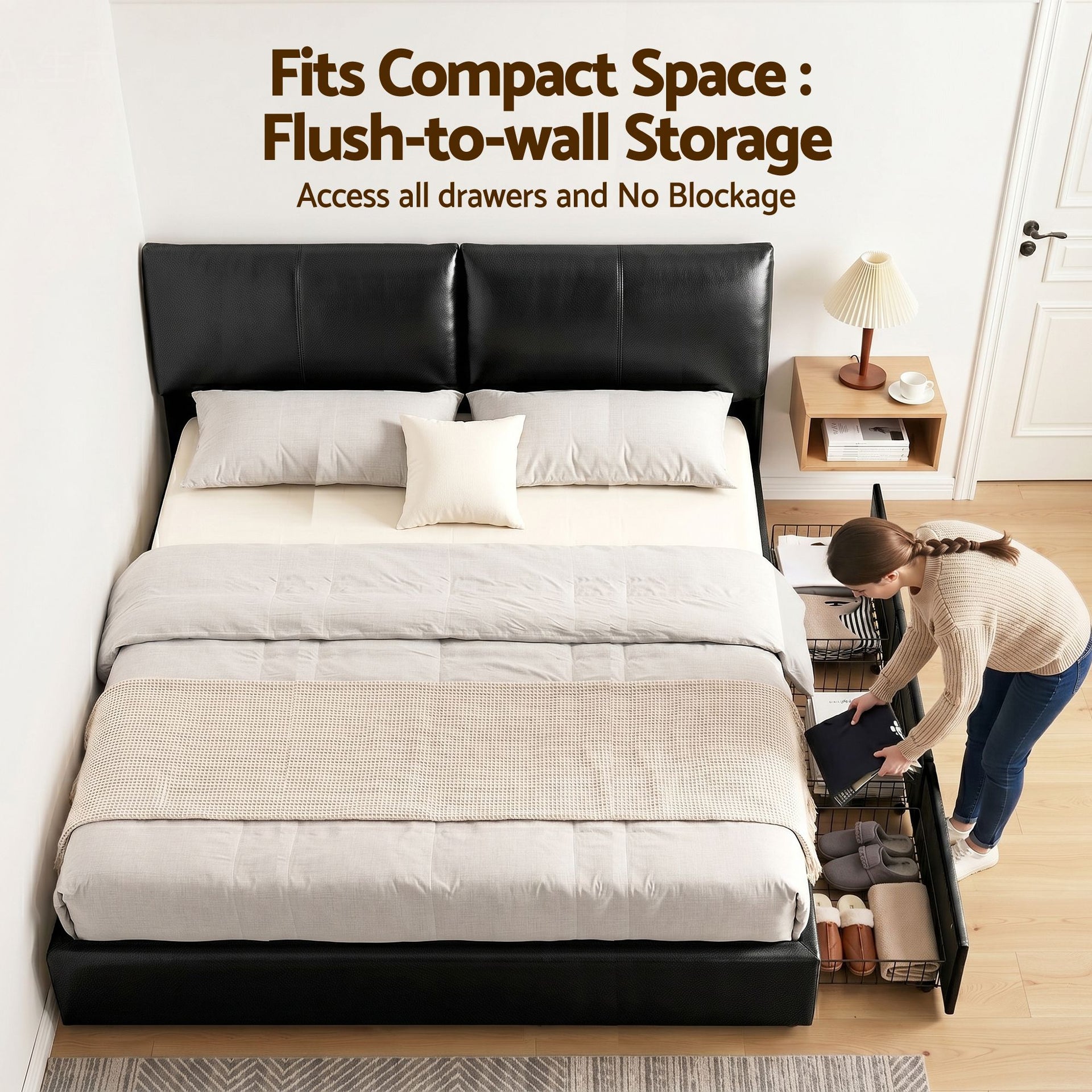 Artiss King Bed Frame Gas Lift Storage 3 Drawers Adjustable Headboard Platform Bed Black Artiss