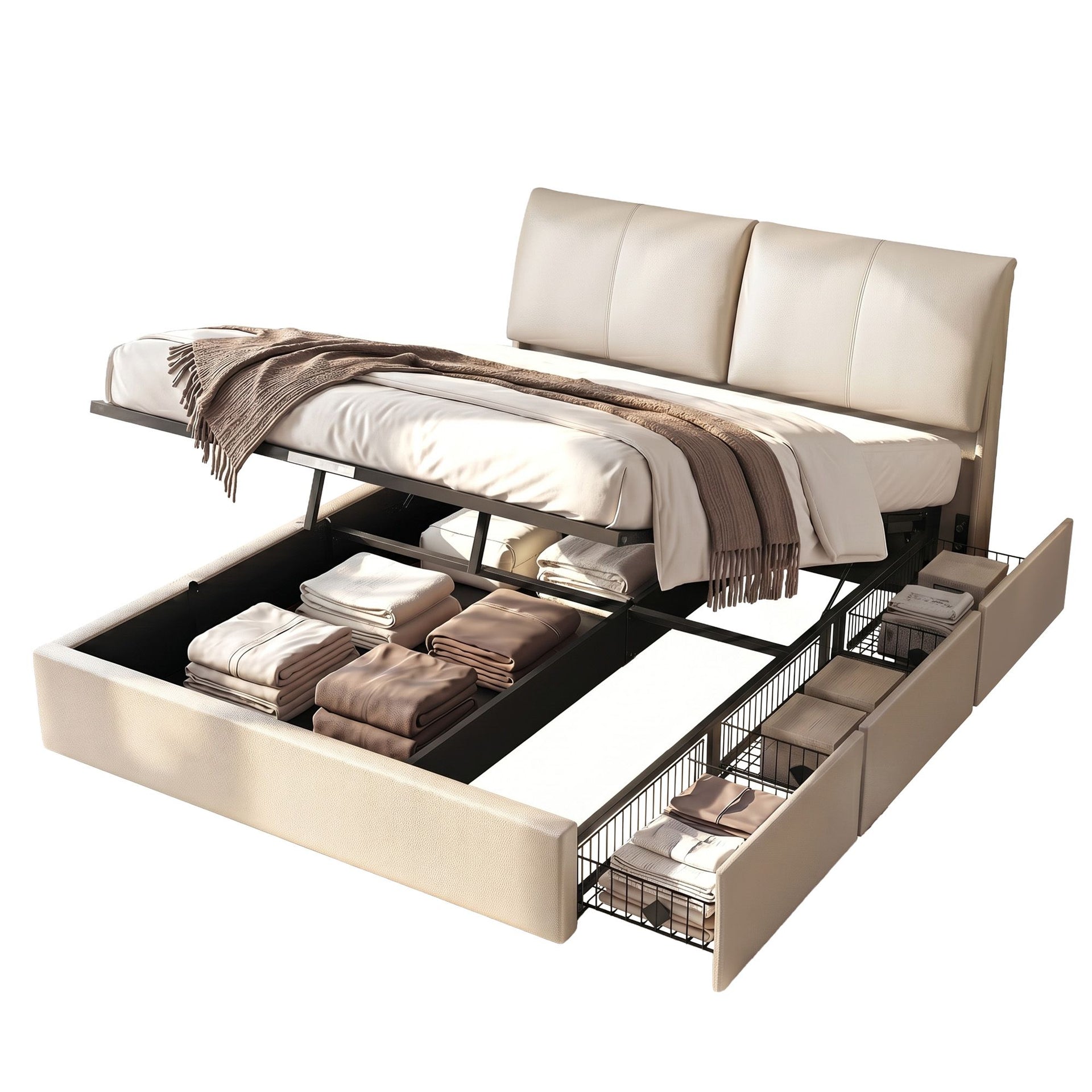 Artiss Queen Bed Frame Gas Lift Storage 3 Drawers Adjustable Headboard Platform Base Artiss