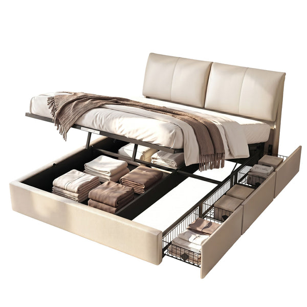 Artiss Queen Bed Frame Gas Lift Storage 3 Drawers Adjustable Headboard Platform Base Artiss