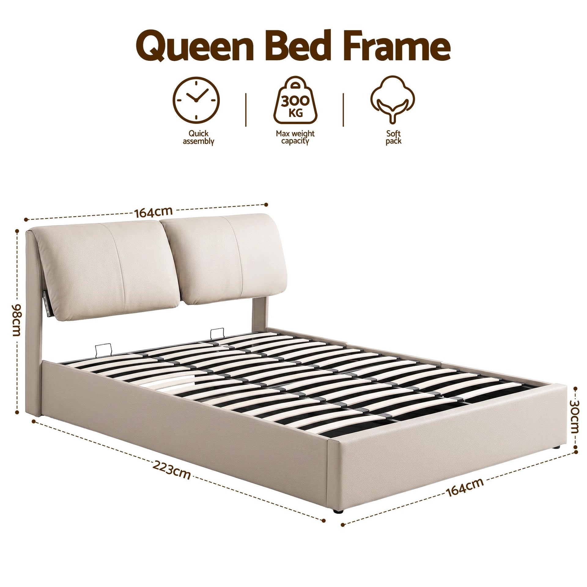 Artiss Queen Bed Frame Gas Lift Storage 3 Drawers Adjustable Headboard Platform Base Artiss