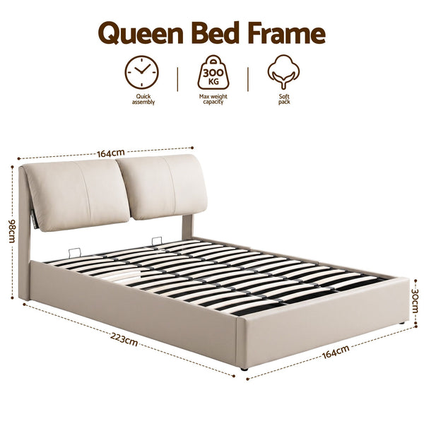 Artiss Queen Bed Frame Gas Lift Storage 3 Drawers Adjustable Headboard Platform Base Artiss
