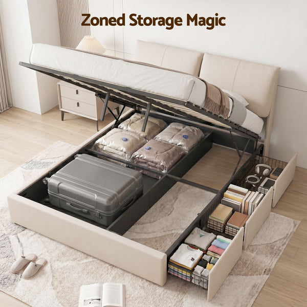 Artiss Queen Bed Frame Gas Lift Storage 3 Drawers Adjustable Headboard Platform Base Artiss