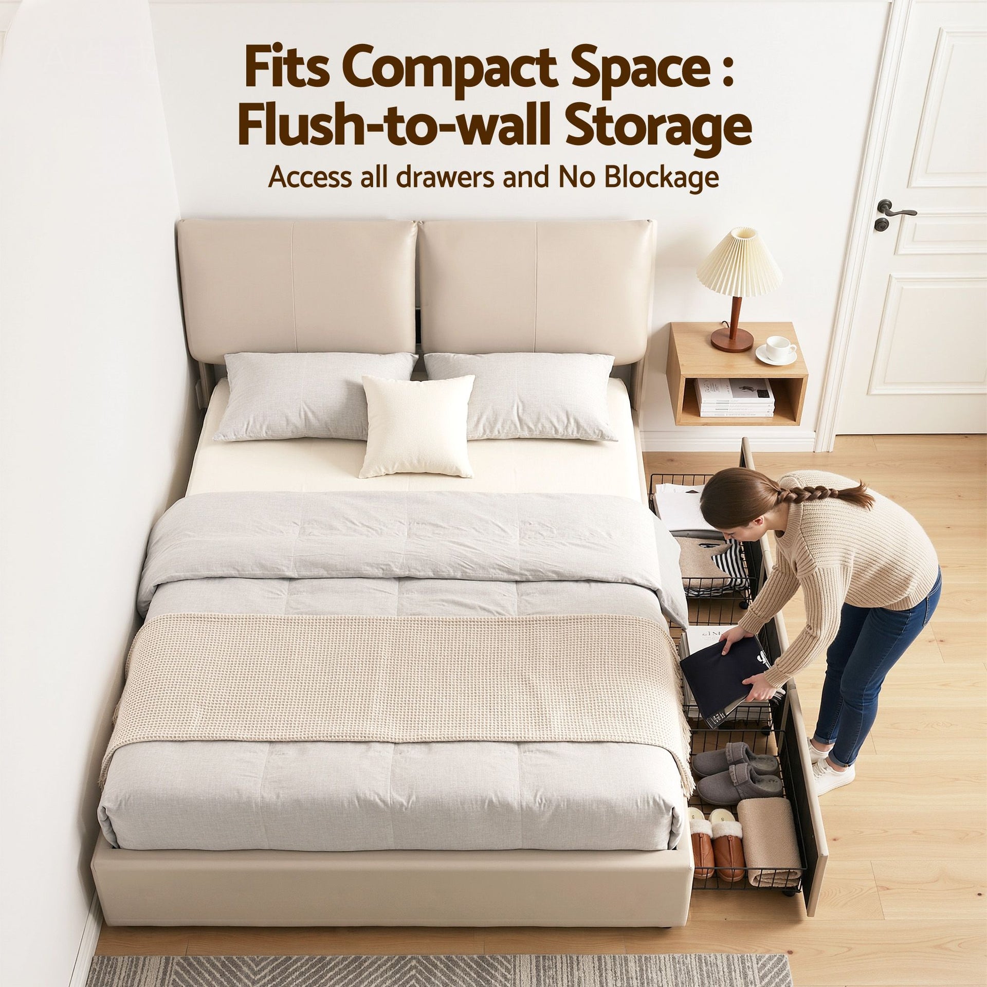 Artiss Queen Bed Frame Gas Lift Storage 3 Drawers Adjustable Headboard Platform Base Artiss
