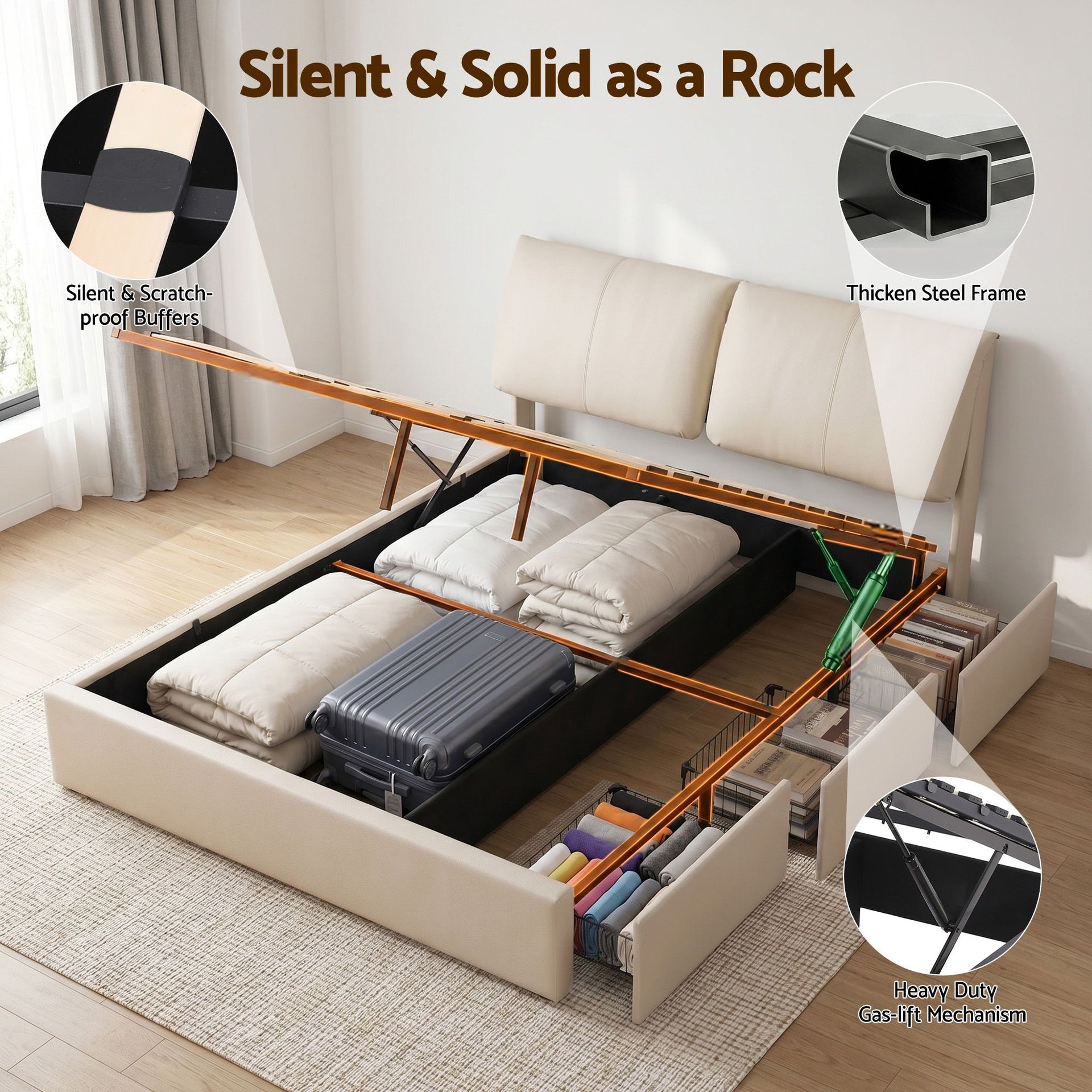 Artiss Queen Bed Frame Gas Lift Storage 3 Drawers Adjustable Headboard Platform Base Artiss