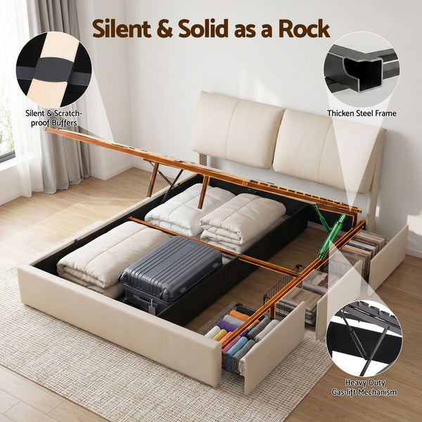 Artiss Queen Bed Frame Gas Lift Storage 3 Drawers Adjustable Headboard Platform Base Artiss