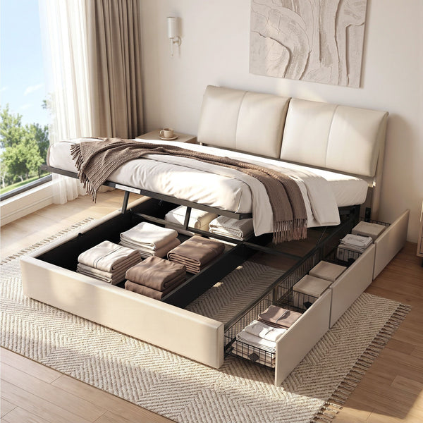 Artiss Queen Bed Frame Gas Lift Storage 3 Drawers Adjustable Headboard Platform Base Artiss