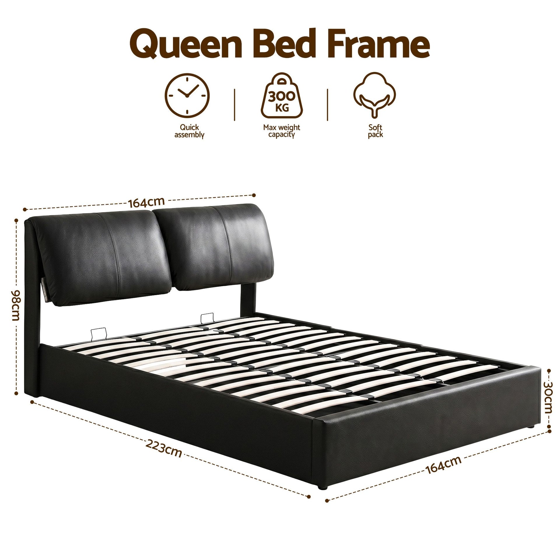 Artiss Queen Bed Frame Gas Lift Storage 3 Drawers Adjustable Headboard Platform Bed Black Artiss