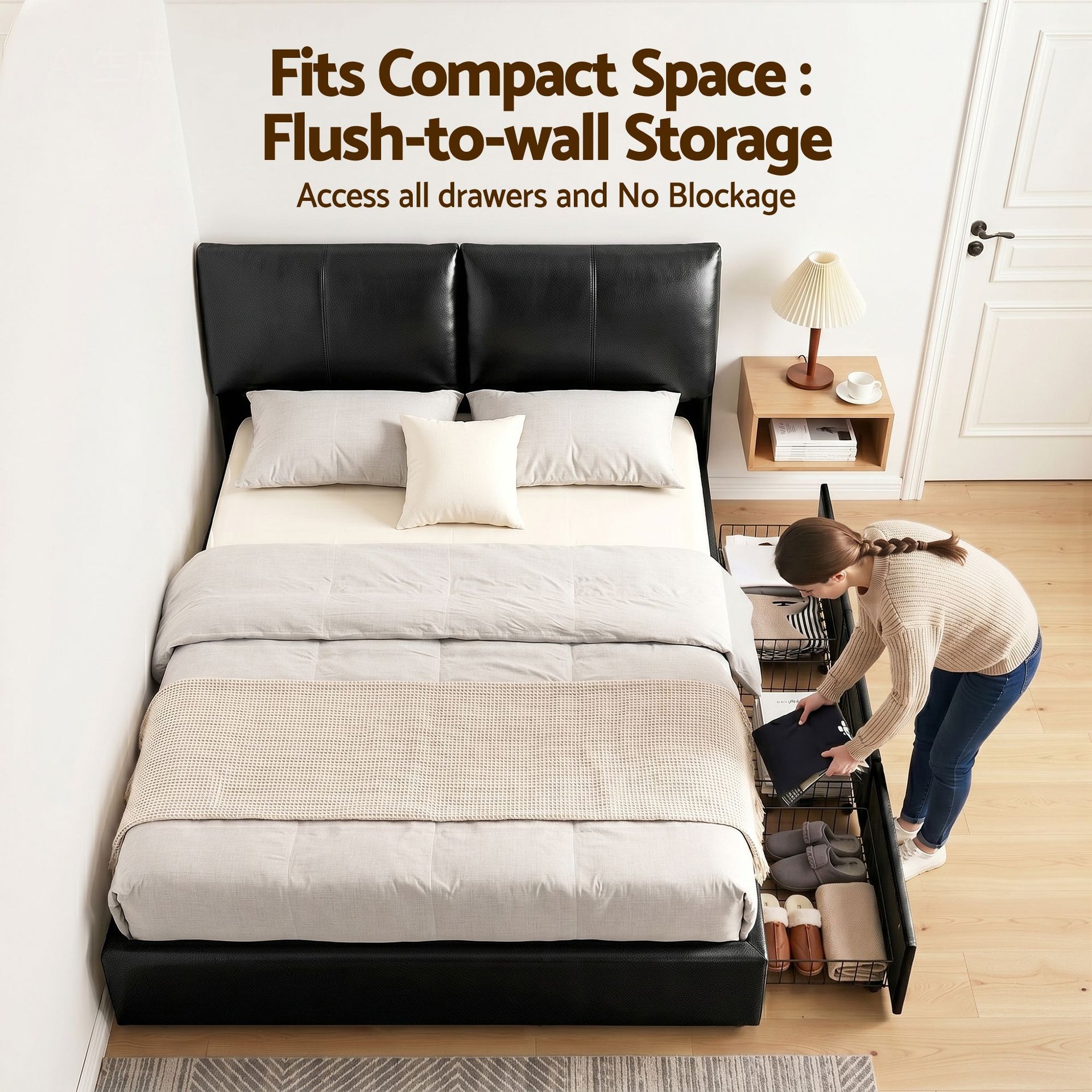 Artiss Queen Bed Frame Gas Lift Storage 3 Drawers Adjustable Headboard Platform Bed Black Artiss