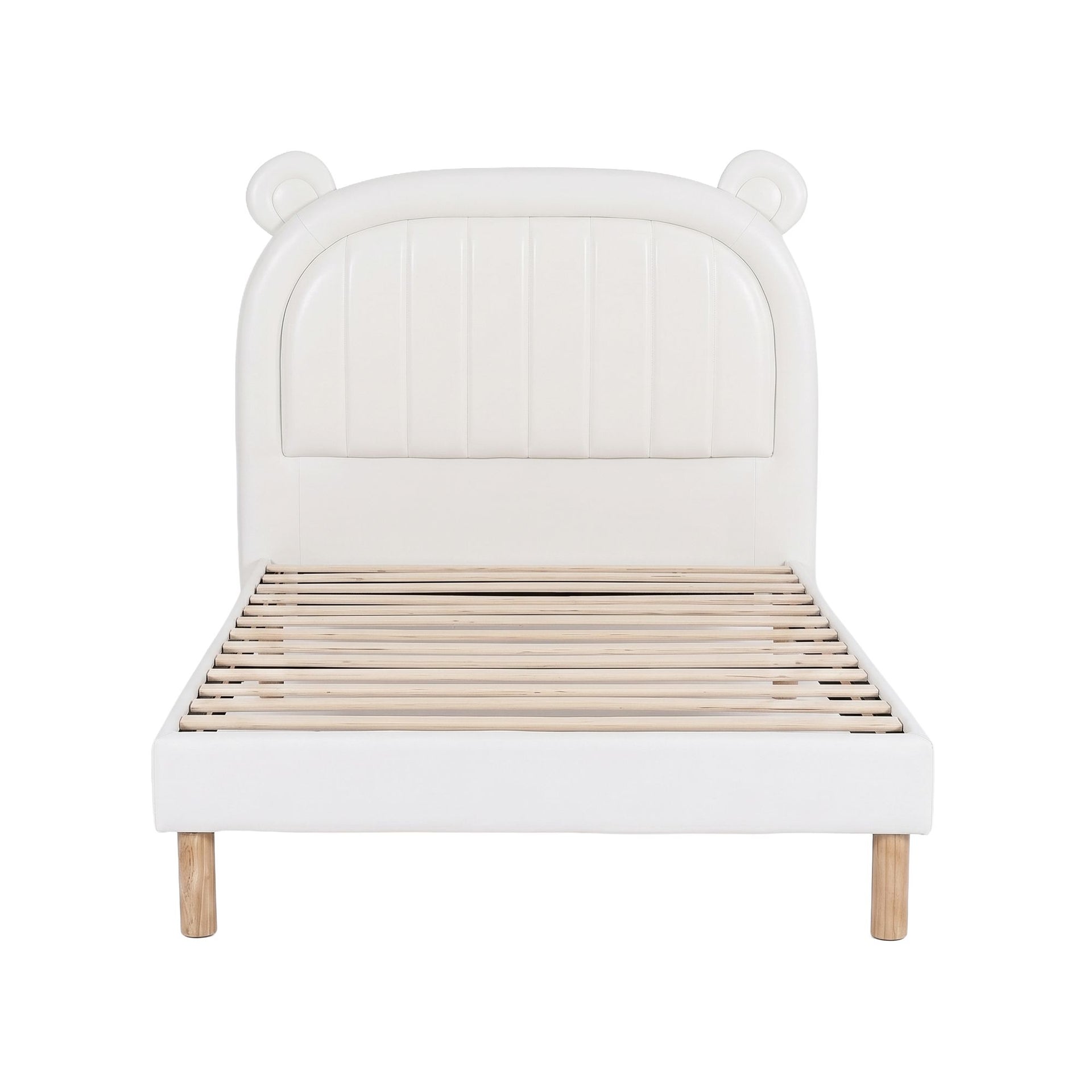 Artiss Kids King Single Bed Frame Bear Ears Headboard Upholstered Leather Platform Bed for Child Awezingly