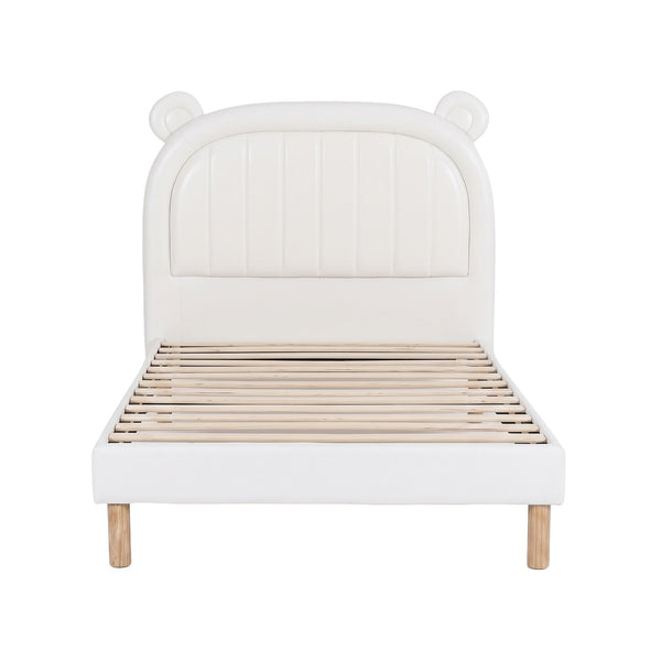 Artiss Kids King Single Bed Frame Bear Ears Headboard Upholstered Leather Platform Bed for Child Awezingly