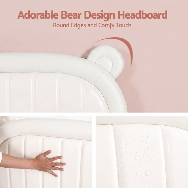 Artiss Kids King Single Bed Frame Bear Ears Headboard Upholstered Leather Platform Bed for Child Awezingly