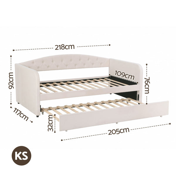 Artiss King Single Daybed Velvet Trundle Bed Frame Tufted Guest Bed Artiss