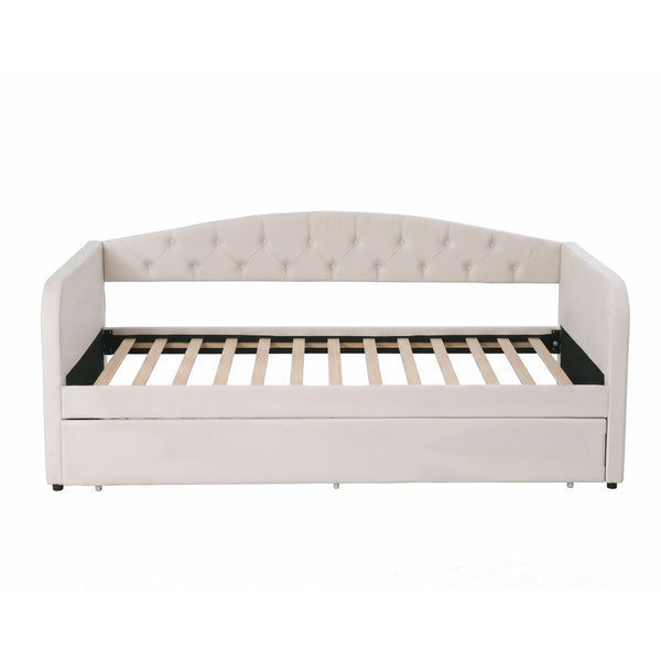 Artiss King Single Daybed Velvet Trundle Bed Frame Tufted Guest Bed Artiss