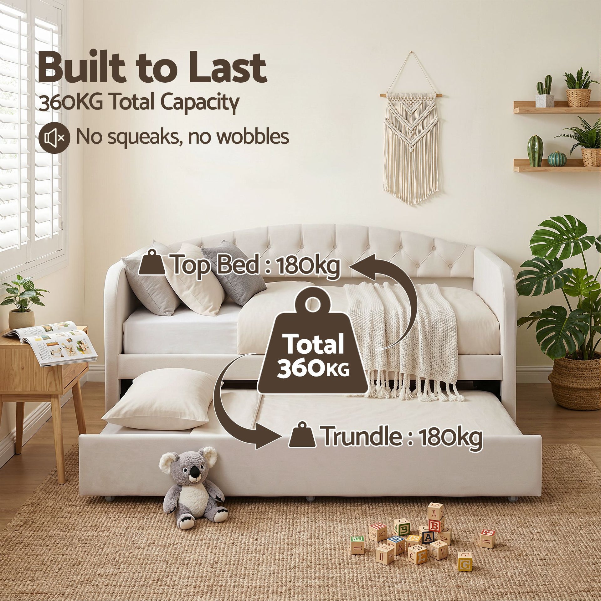 Artiss King Single Daybed Velvet Trundle Bed Frame Tufted Guest Bed Artiss