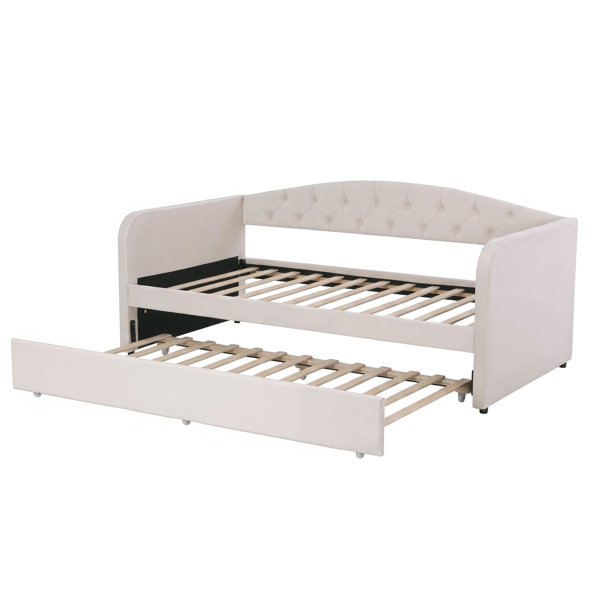 Artiss Single Daybed Velvet Trundle Bed Frame Tufted Guest Bed Artiss